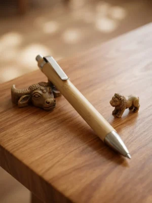Natural Bamboo Style Metal Tip Ball Point Pen For Students, Working Professionals