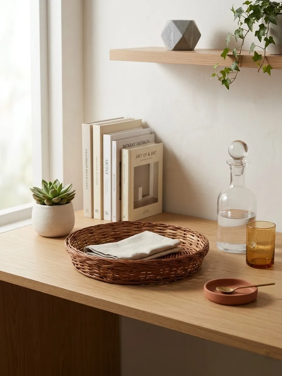 Handwoven Round Decorative Basket Tray - Image 3