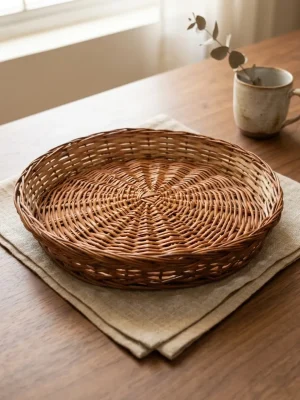 Handwoven Round Decorative Basket Tray