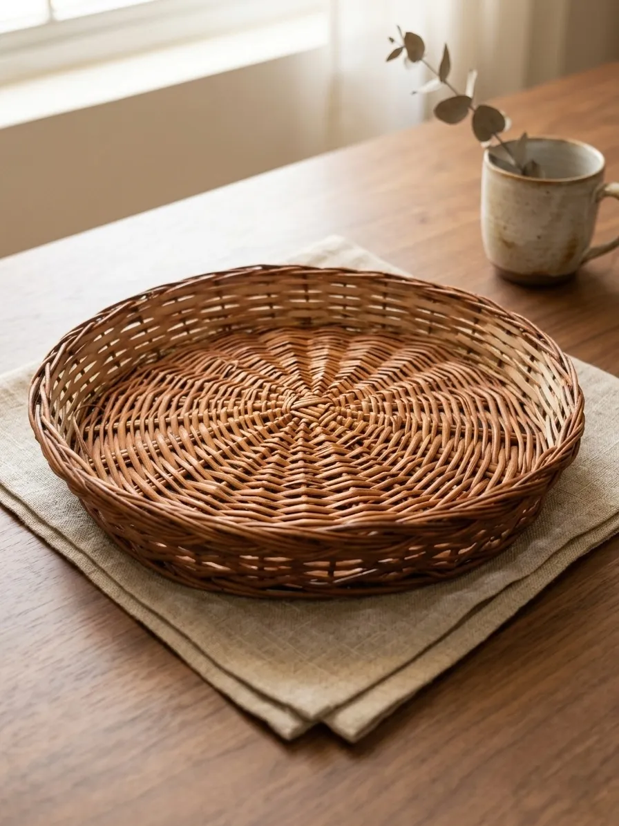 Handwoven Round Decorative Basket Tray