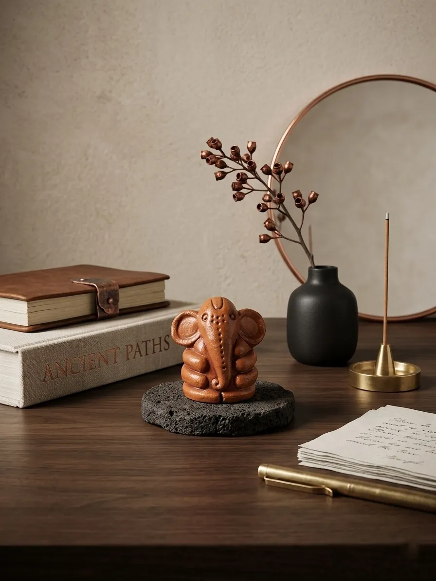 Clay Ganesha Figurine with Stone-Style Base - Image 3