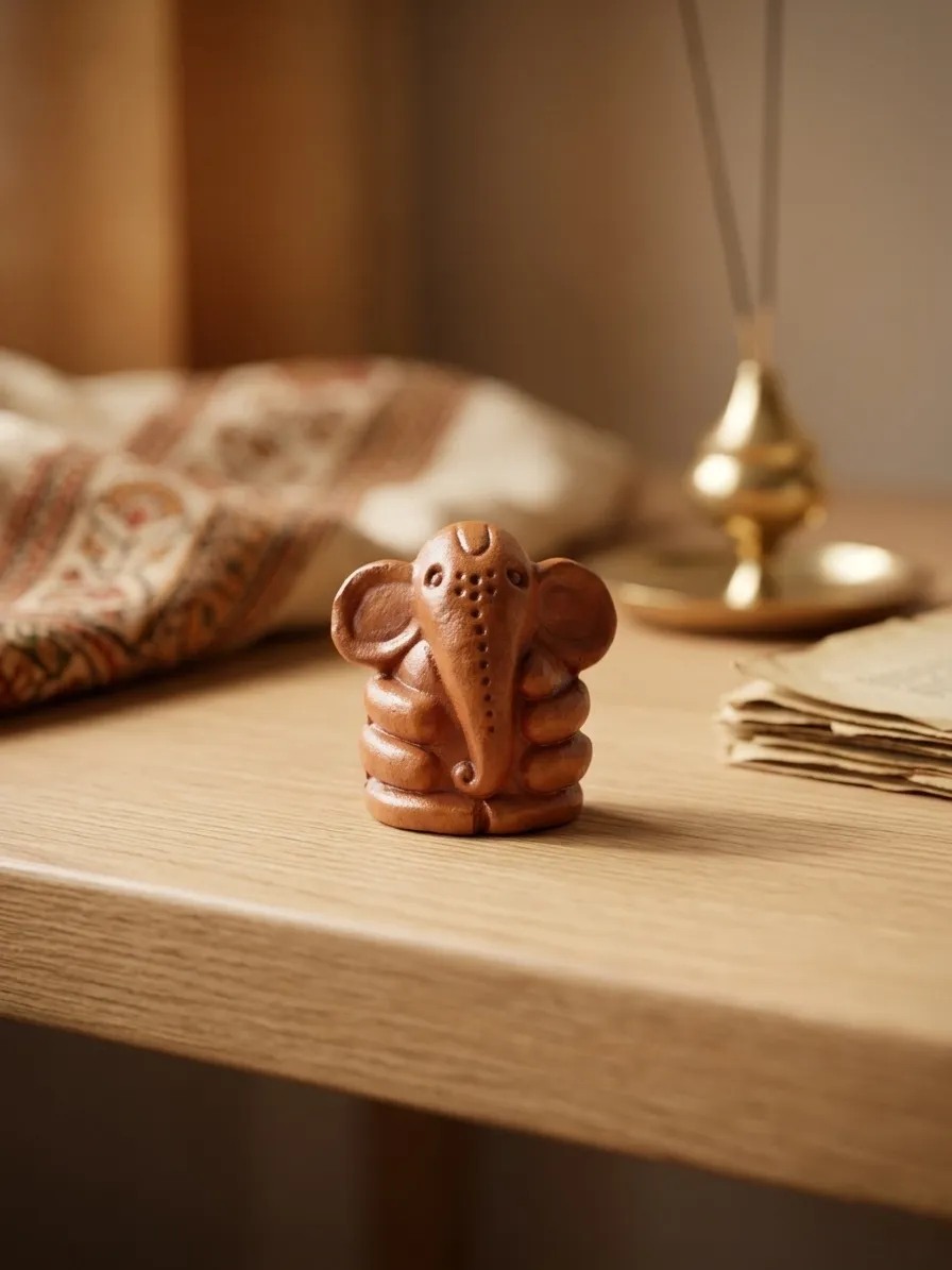 Clay Ganesha Figurine with Stone-Style Base
