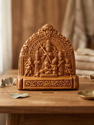 Detailed Clay Durga Family Relief Sculpture