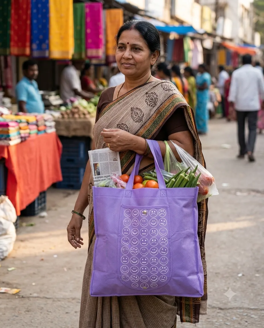 Foldable Reusable Shopping Carry Bag For Everyday Use - Purple - Image 3