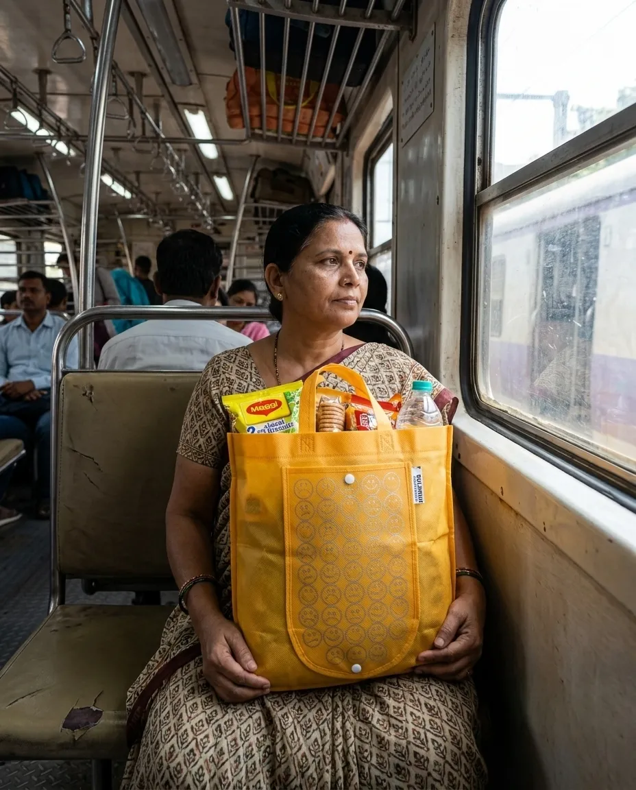 Foldable Reusable Shopping Carry Bag For Everyday Use - Yellow - Image 2
