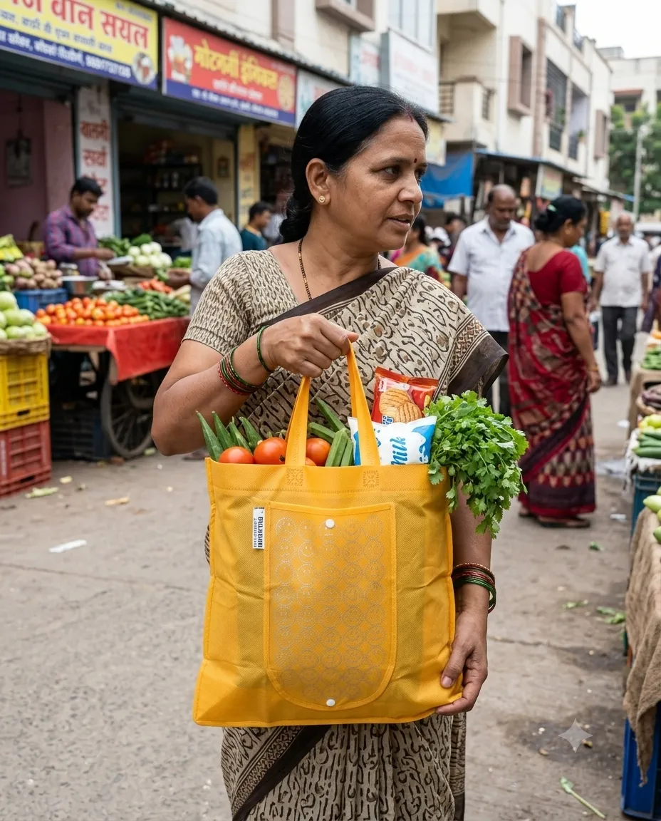 Foldable Reusable Shopping Carry Bag For Everyday Use - Yellow - Image 3
