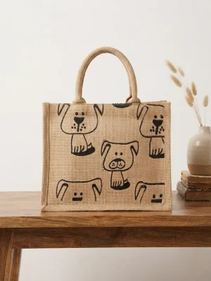 Women's Handcrafted Printed Jute Handbag - Ciute Animal Print