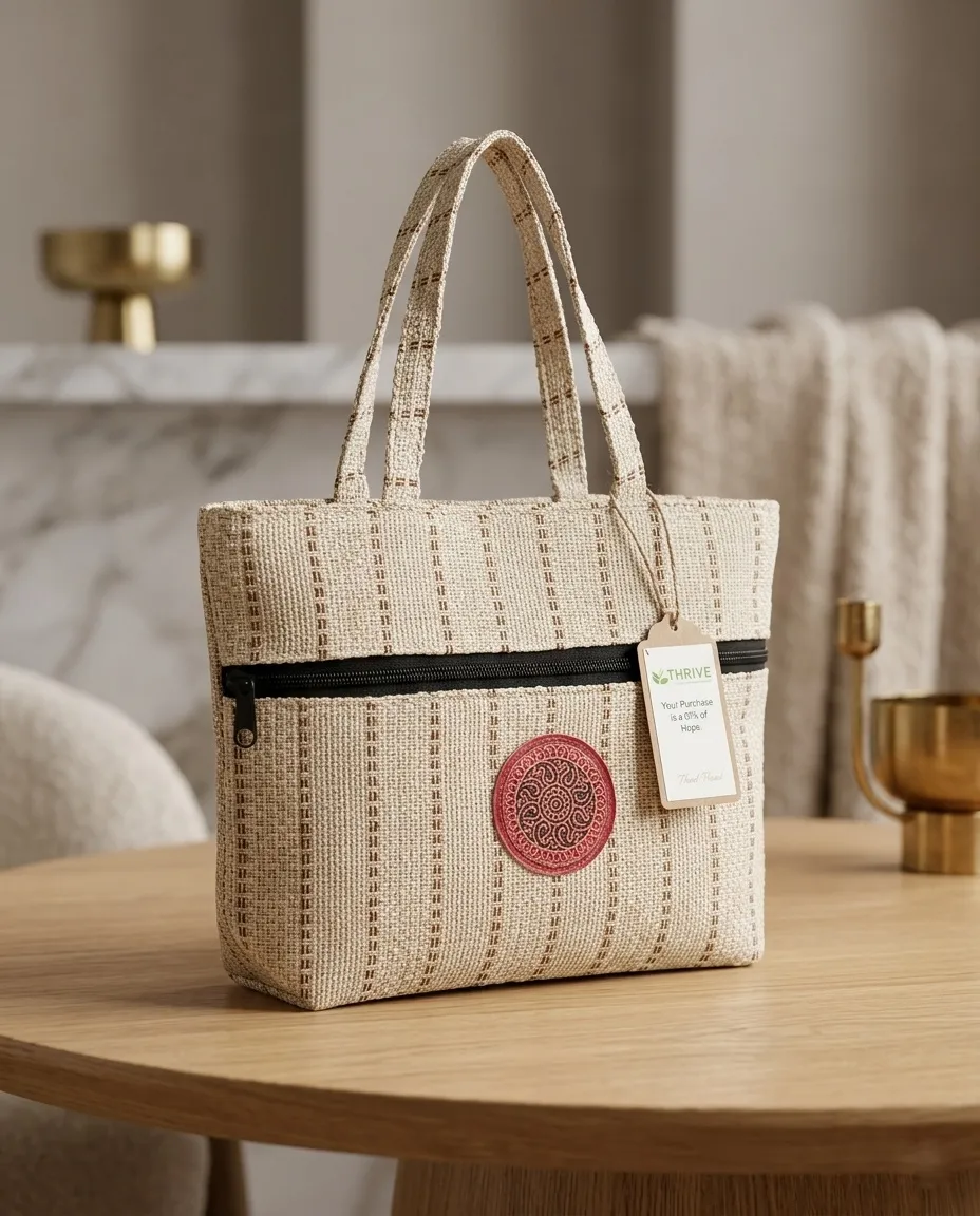 Women's everyday carry handbag made with jute - White - Image 3