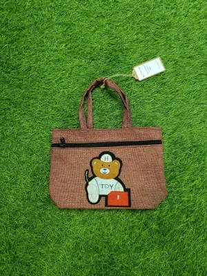 Women's everyday carry handbag made with jute - Teddy Design, Dark Brown