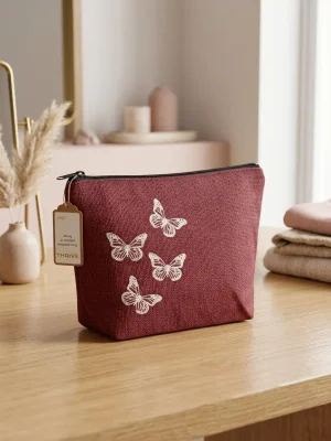 Women's everyday carry handbag made with pure jute - Butterfly Print - Maroon