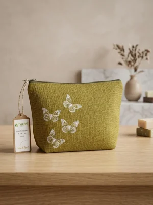 Women's everyday carry handbag made with pure jute - Butterfly Print - Light Olive