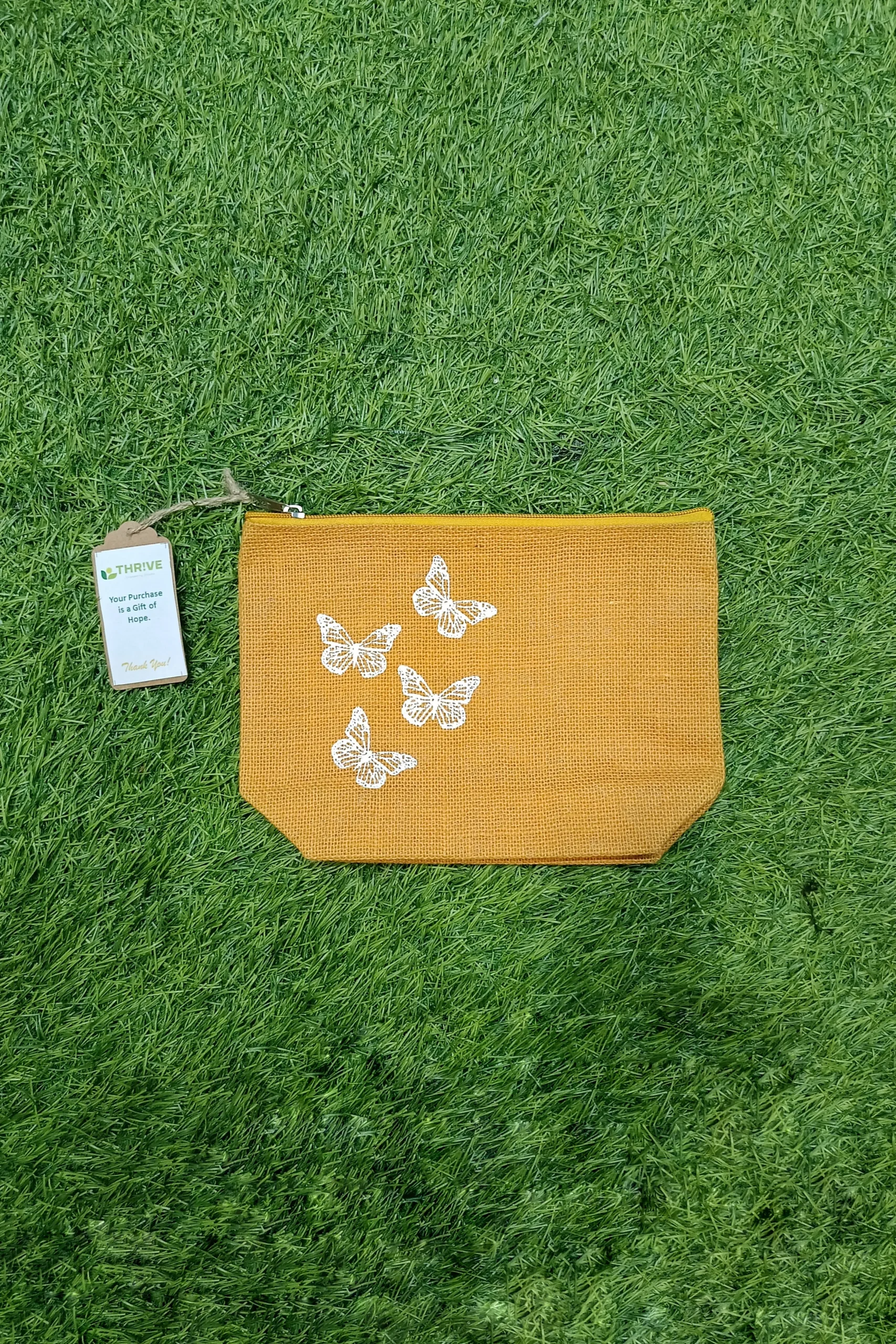 Women's everyday carry handbag made with pure jute - Butterfly Print - Tangy Yellow - Image 2