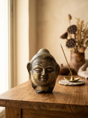 Dark-Finish Buddha Head Sculpture