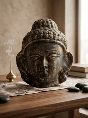 Rustic Buddha-Style Face Sculpture