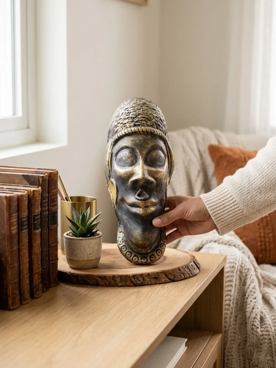 Tribal-Inspired Dark Face Mask Sculpture - Image 2