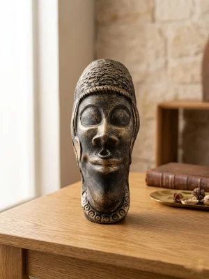 Tribal-Inspired Dark Face Mask Sculpture