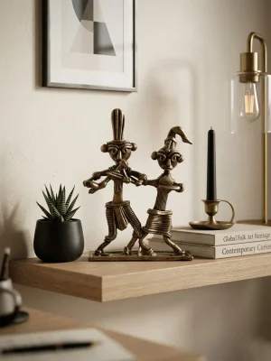 Metal Tribal Musician Figurine
