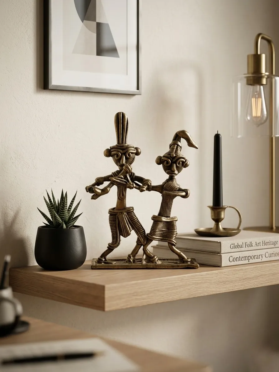 Metal Tribal Musician Figurine