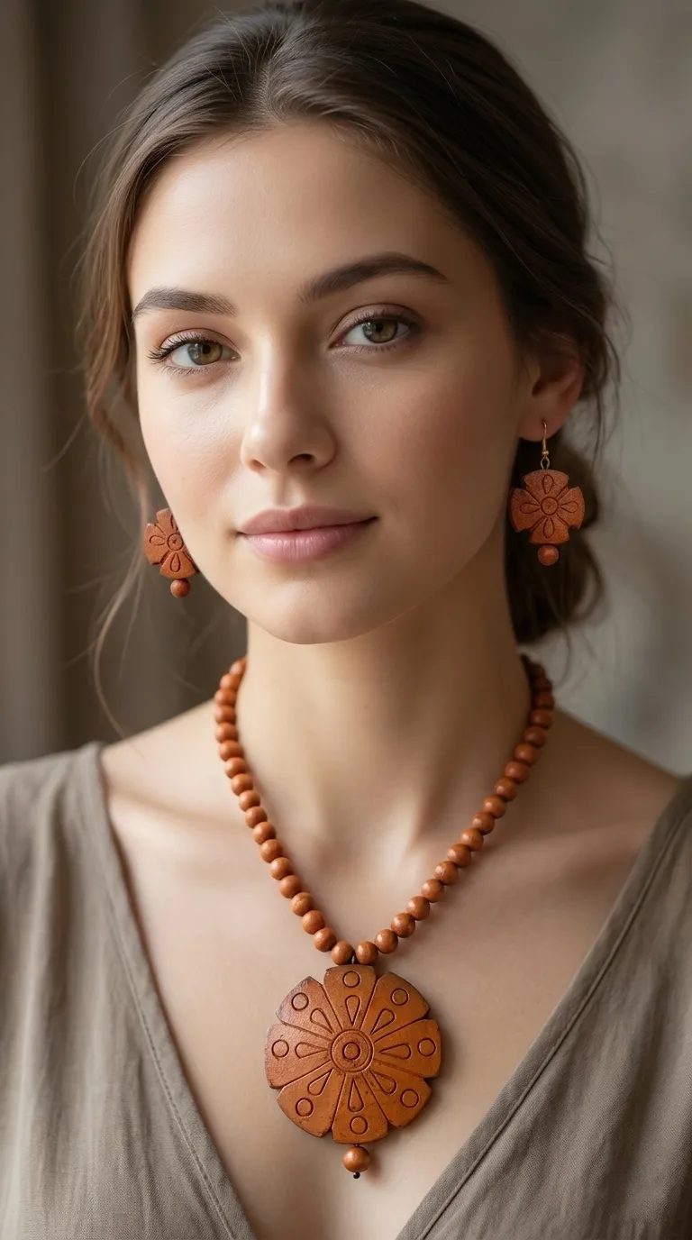 Handcrafted Elegant Clay Work Jewelry Set (Necklace + Earrings) for Women - Rounded - Image 2
