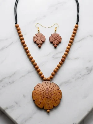 Handcrafted Elegant Clay Work Jewelry Set (Necklace + Earrings) for Women - Rounded