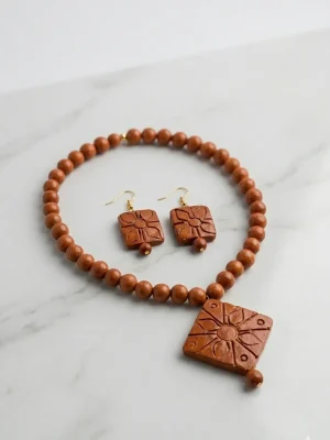 Handcrafted Elegant Clay Work Jewelry Set (Necklace + Earrings) for Women - Diamond Shape