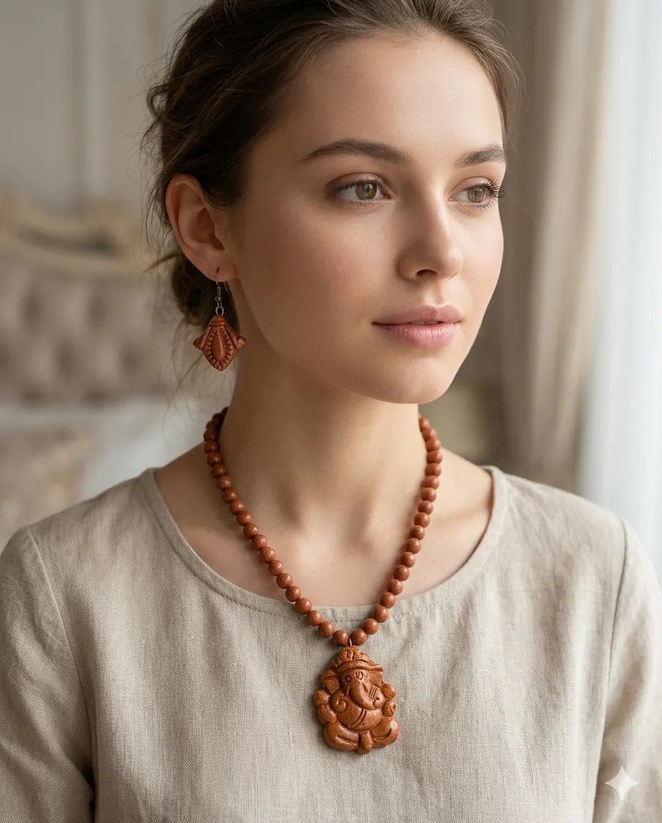 Handcrafted Elegant Clay Work Jewelry Set (Necklace + Earrings) for Women - Lord Ganesha - Image 3