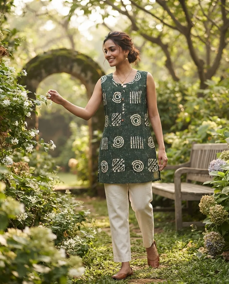 Comfortable Single Piece Women's Kurti for Everyday & Occasional Use - Earth Green - Image 3