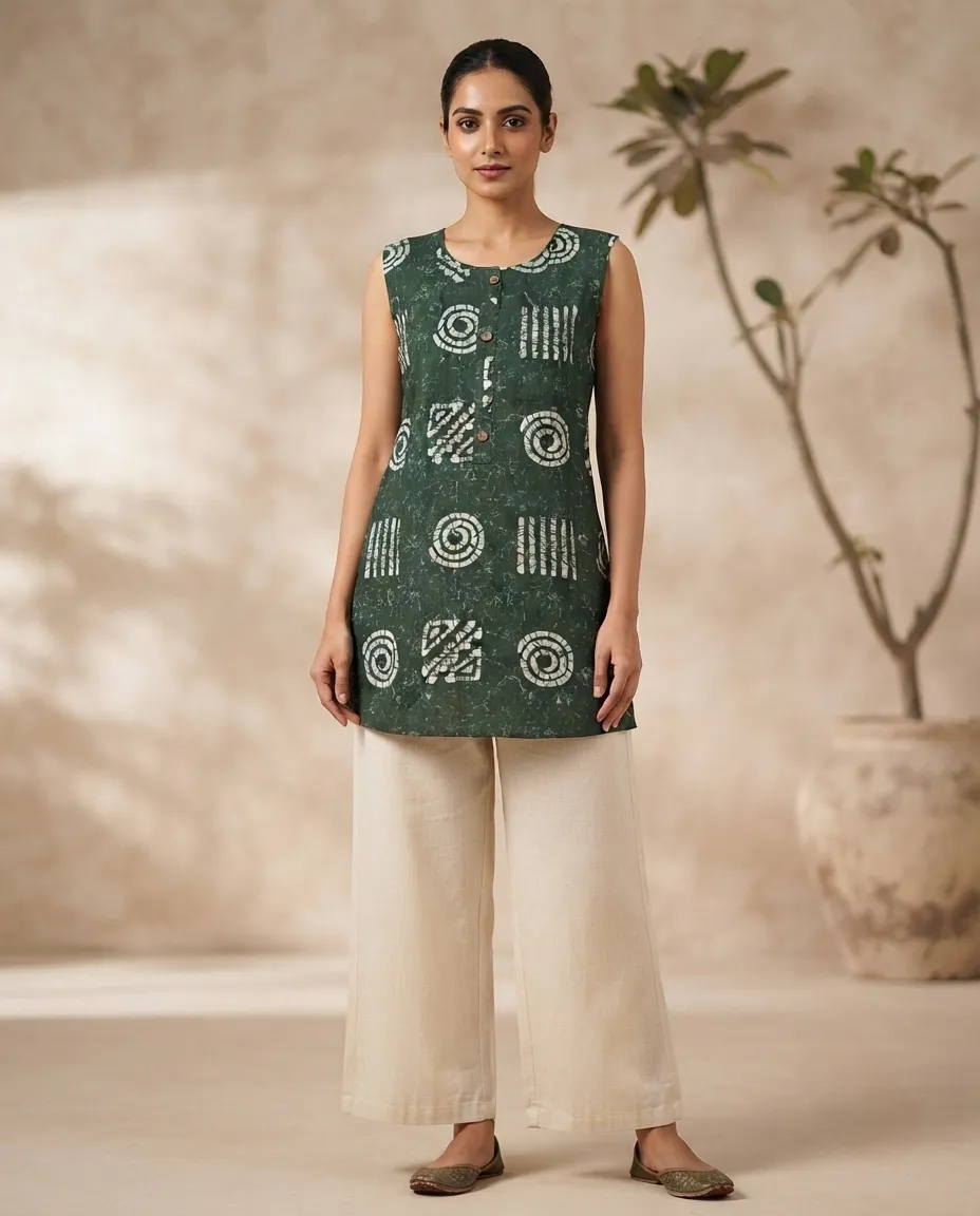 Comfortable Single Piece Women's Kurti for Everyday & Occasional Use - Earth Green