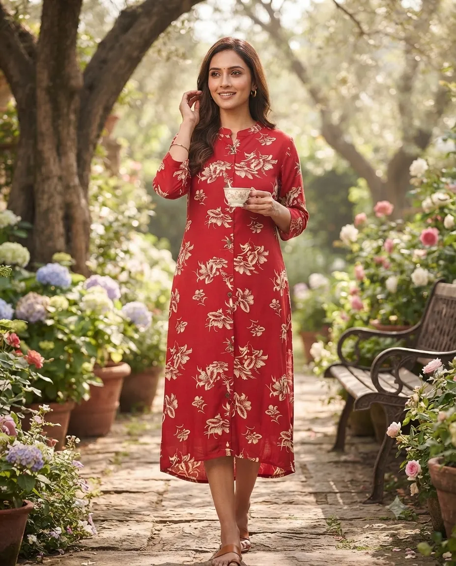 Comfortable Single Piece Women's Kurti for Everyday & Occasional Use - Red - Image 2