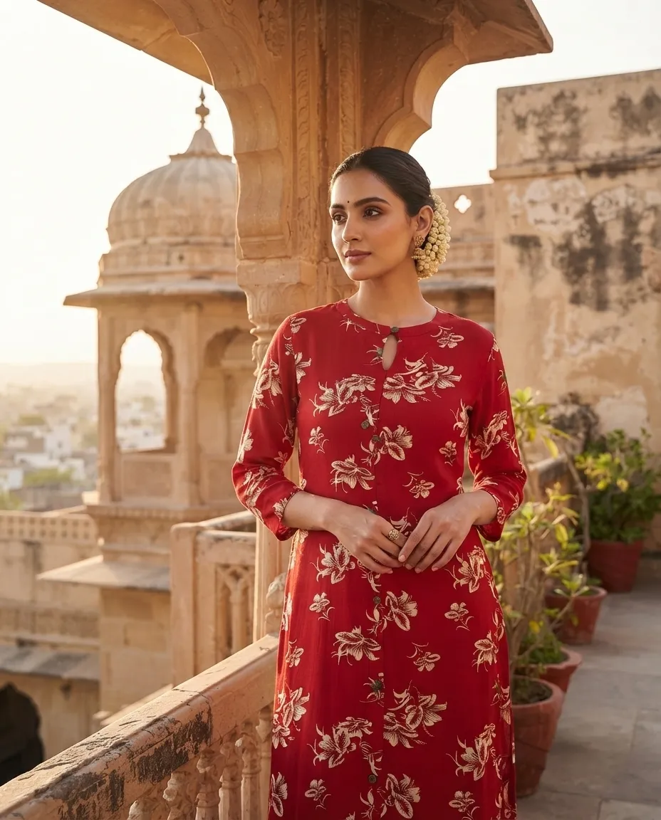 Comfortable Single Piece Women's Kurti for Everyday & Occasional Use - Red - Image 3