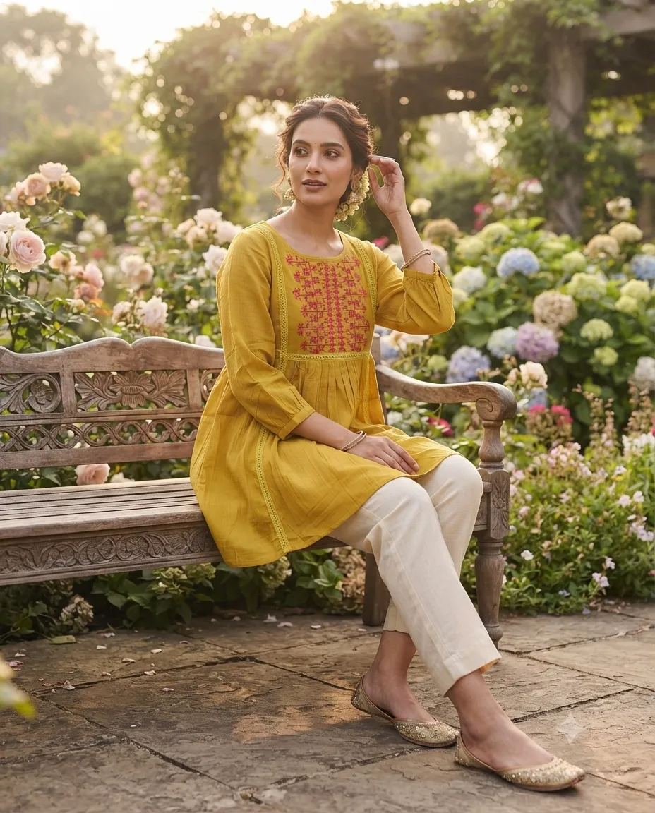 Comfortable Single Piece Women's Kurti for Everyday & Occasional Use - Mustard Yellow - Image 2