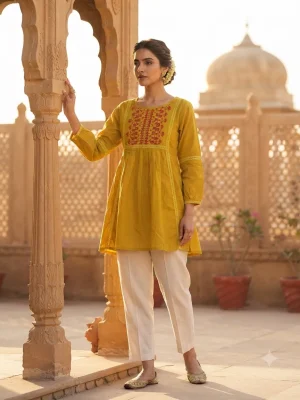 Comfortable Single Piece Women's Kurti for Everyday & Occasional Use - Mustard Yellow