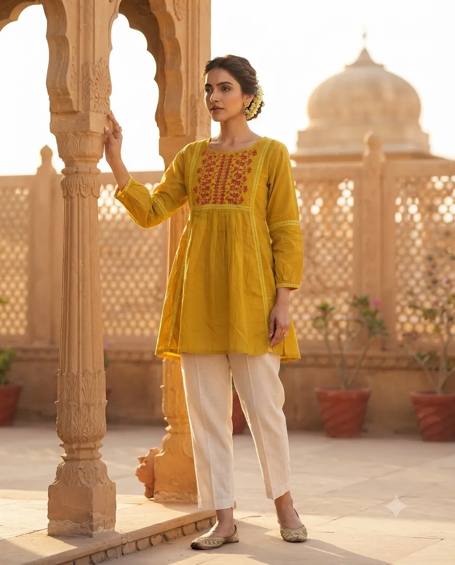 Comfortable Single Piece Women's Kurti for Everyday & Occasional Use - Mustard Yellow