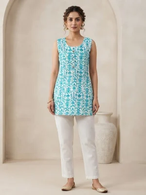 Comfortable Single Piece Women's Kurti for Everyday & Occasional Use  - Sky Blue