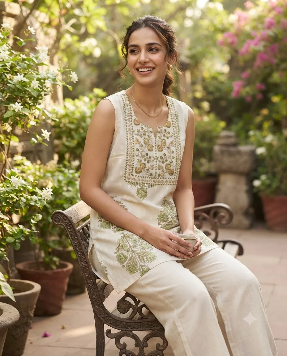 Comfortable Single Piece Women's Kurti for Everyday & Occasional Use - White with Ancient Roots - Image 2