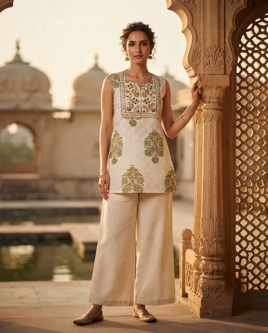 Comfortable Single Piece Women's Kurti for Everyday & Occasional Use - White with Ancient Roots - Image 3