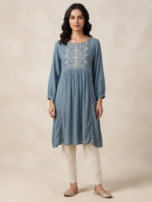 Comfortable Single Piece Women's Kurti for Everyday & Occasional Use - Calm Blue