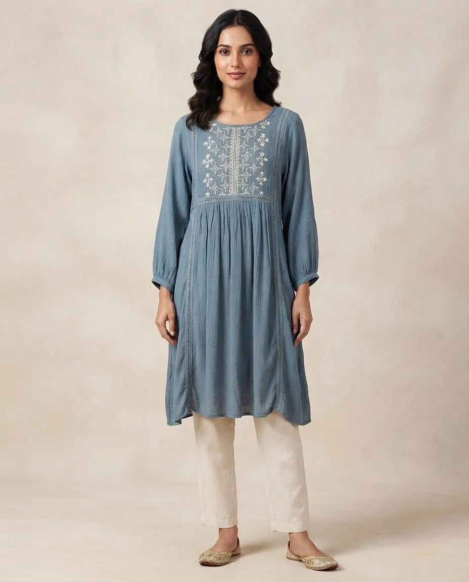 Comfortable Single Piece Women's Kurti for Everyday & Occasional Use - Calm Blue