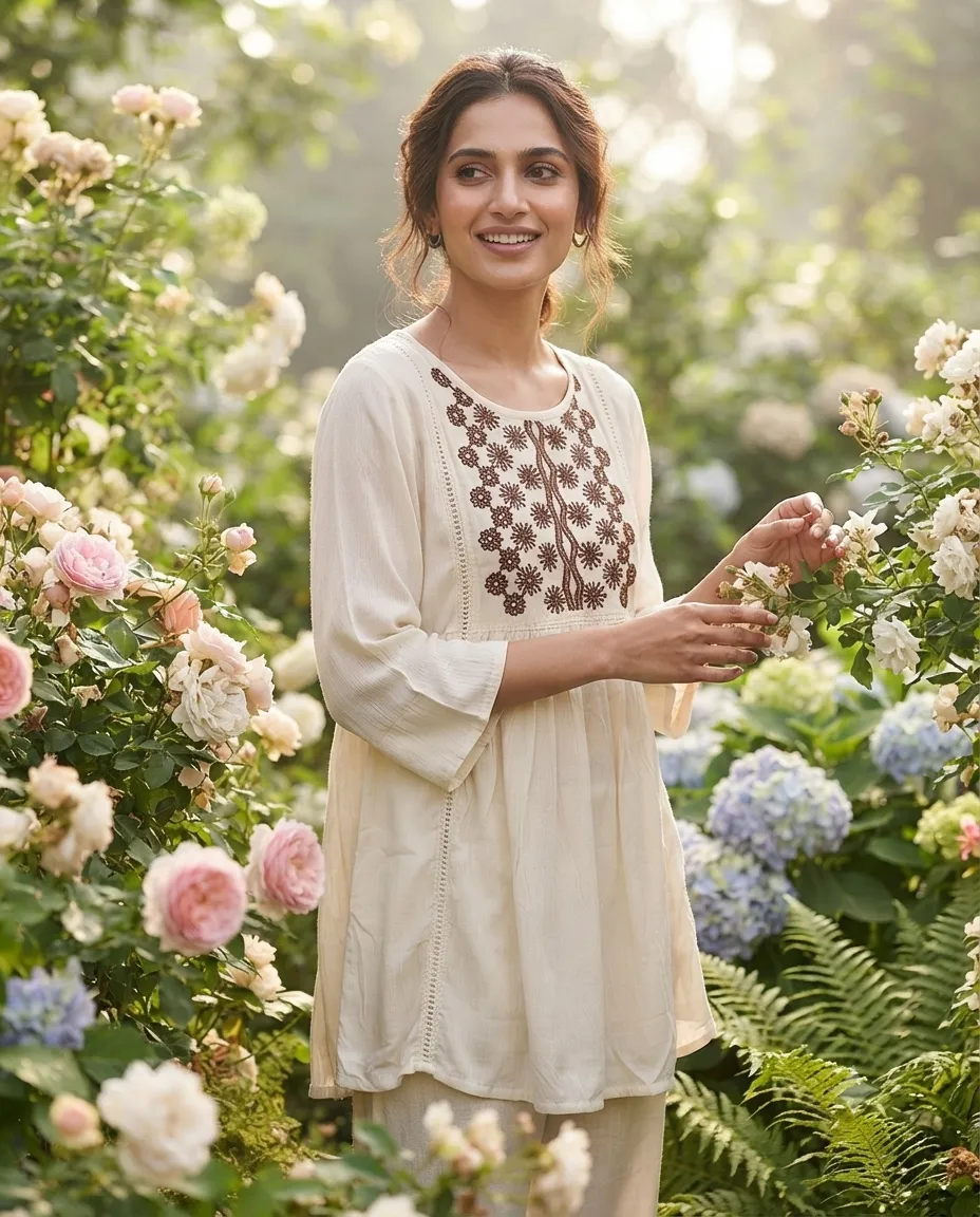 Comfortable Single Piece Women's Kurti for Everyday & Occasional Use - White with Printed Knots - Image 2