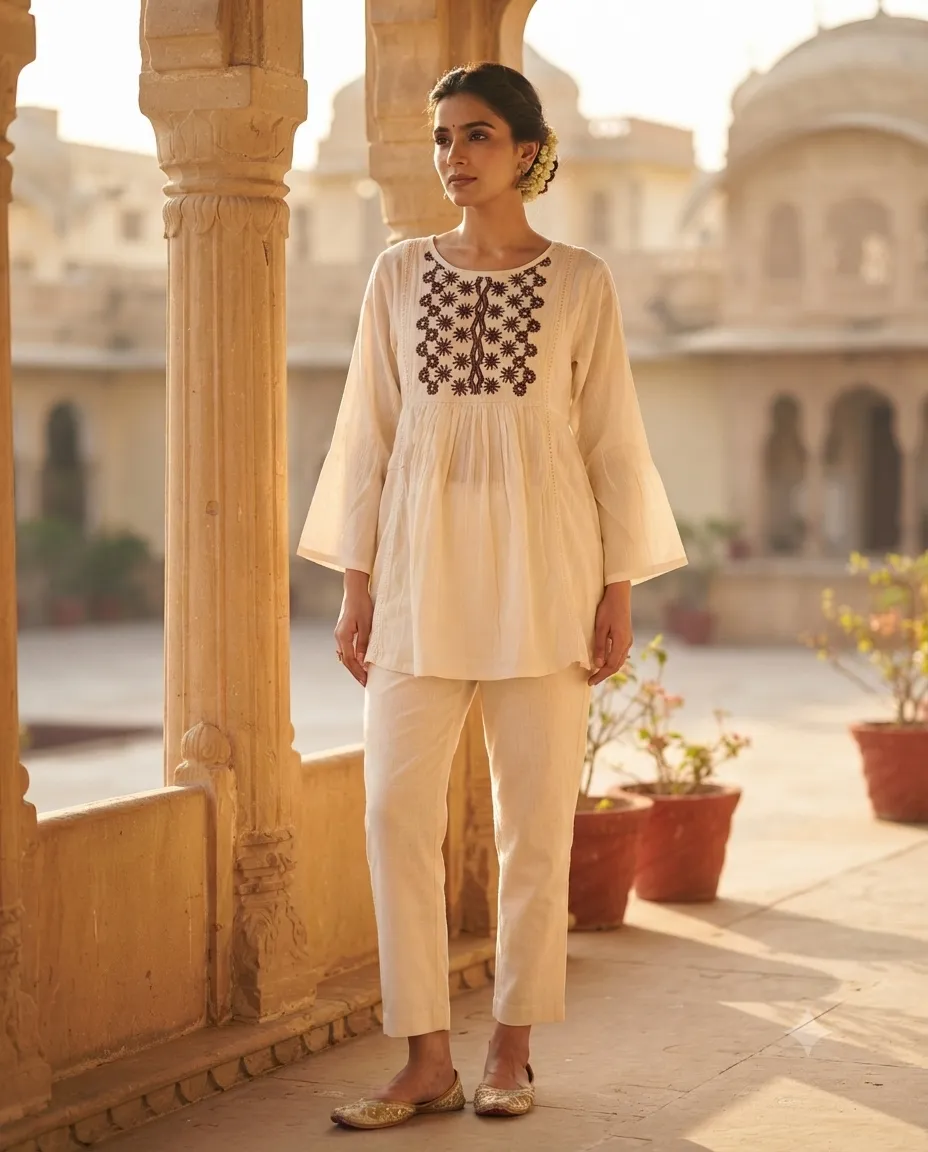 Comfortable Single Piece Women's Kurti for Everyday & Occasional Use - White with Printed Knots - Image 3