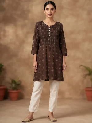 Comfortable Single Piece Women's Kurti for Everyday & Occasional Use - Brownish