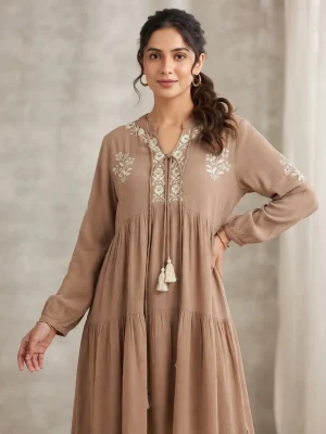 Comfortable Single Piece Women's Kurti for Everyday & Occasional Use  - Rustic Brown