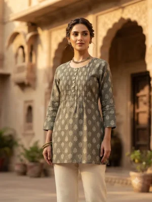 Comfortable Single Piece Women's Kurti for Everyday & Occasional Use  - Dark Olive Green