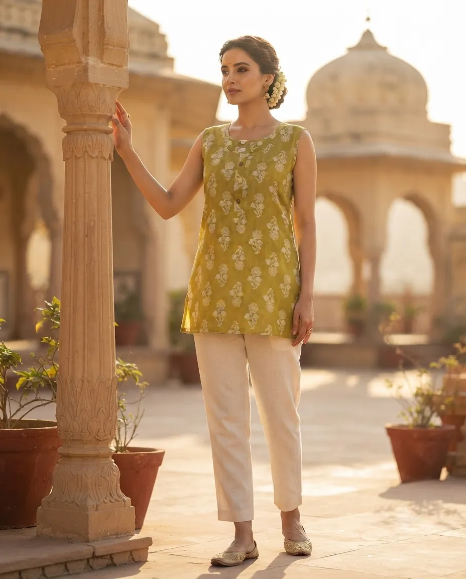 Comfortable Single Piece Women's Kurti for Everyday & Occasional Use - Bright Yellow with Flipped Flowers - Image 2