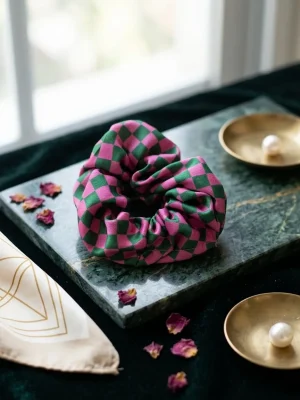 Premium Hair Scrunchie – Soft Hold Without Hair Damage - Purple & Green Pattern