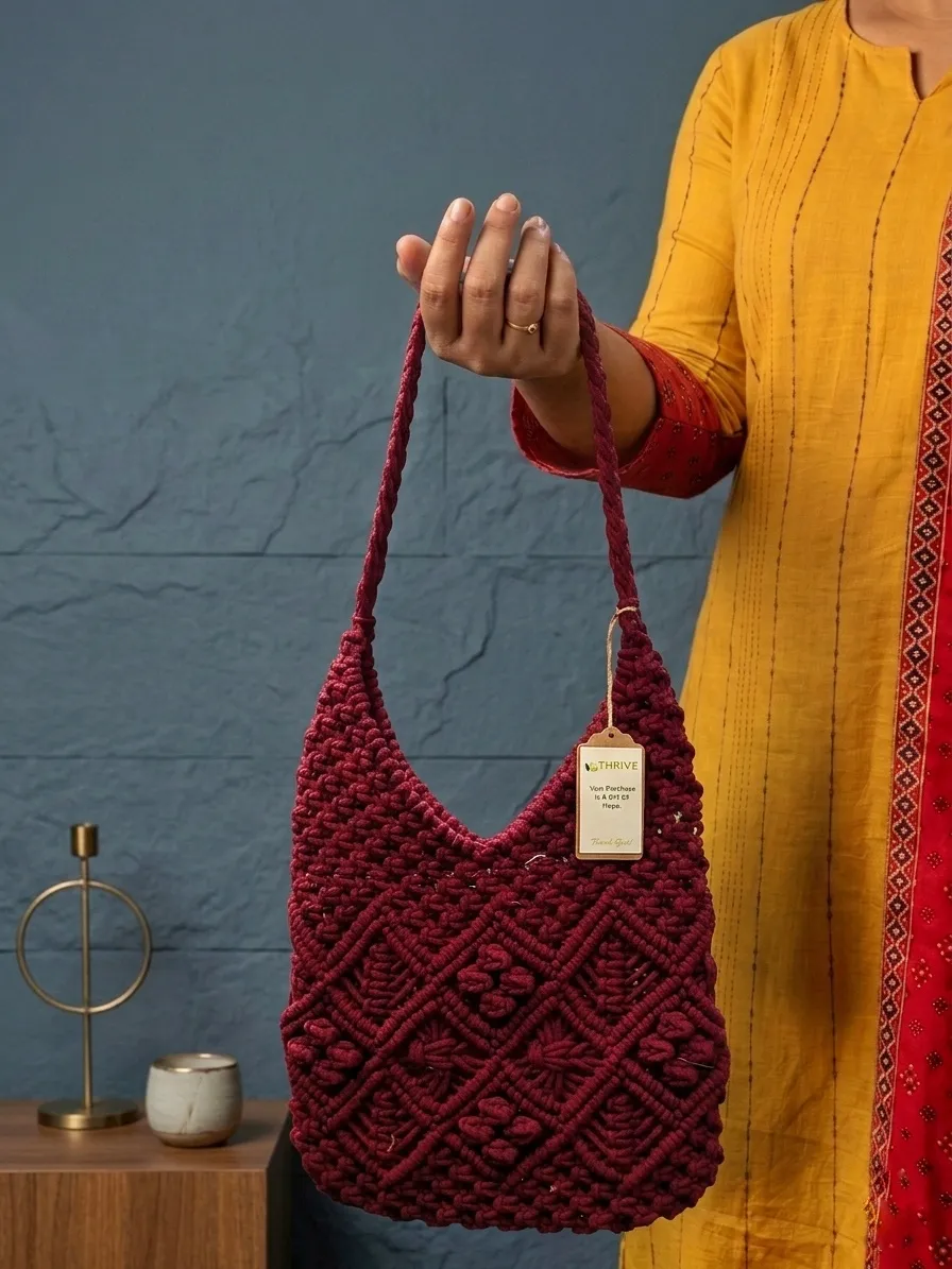 Women's everyday carry sidebag made with cotton - Maroon - Image 3