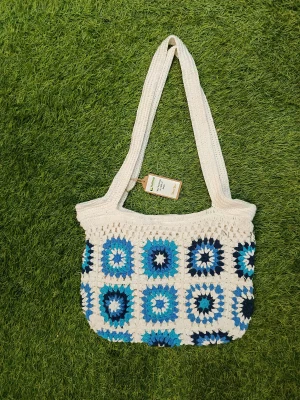 Women's everyday carry sidebag made with cotton - Blue & White