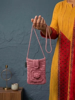 Women's Cotton Sling Bag | Stylish Mobile Crossbody Bag for Daily Use - Pink