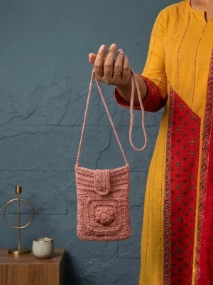 Women's Cotton Sling Bag | Stylish Mobile Crossbody Bag for Daily Use - Off Pink