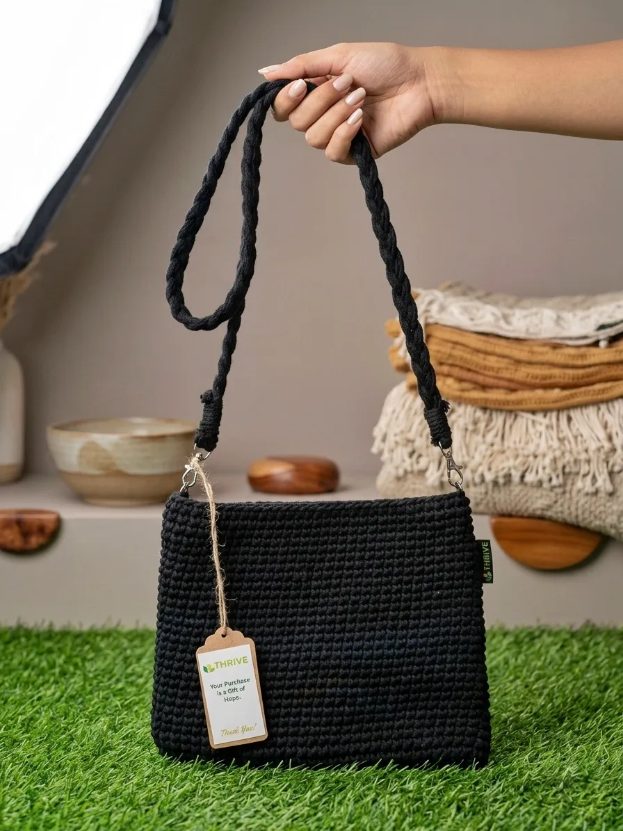 Women's Cotton Sling Bag for Everyday Use, Travel & Casual Outings - Black Patterns